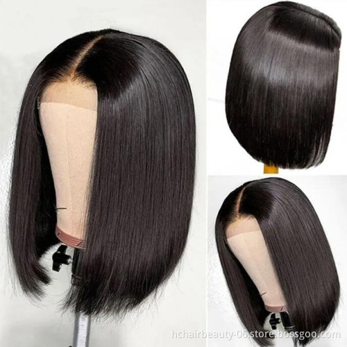 China Wig Supplier Tangle Free Curly Human wig Hair Front Straight Human Hair 4X4 Closure Short Bob Lace Wigs